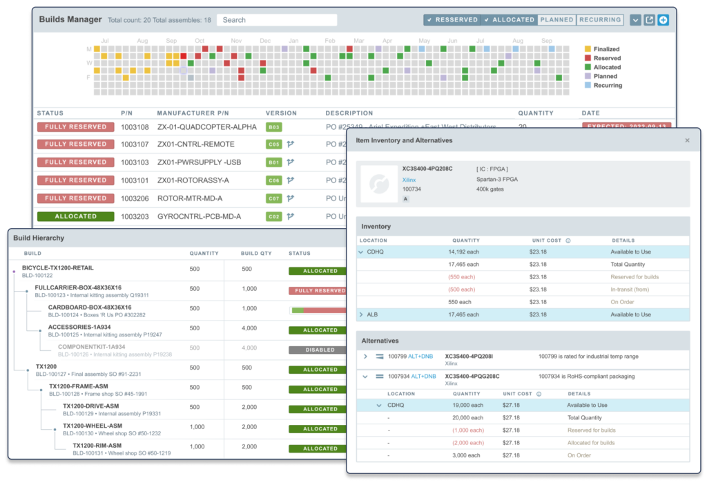 Inventory - Showcase (MRP only)-v3 Production Build Management and Part Usage Tracking screens in Aligni MRP